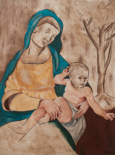 Ζωγραφική με τίτλο "Madonna con Bambino…" από Tommaso Pensa, Αυθεντικά έργα τέχνης, Ακρυλικό