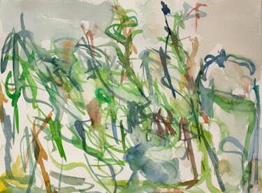 Painting titled "Green" by Tomoko Sawada, Original Artwork, Watercolor