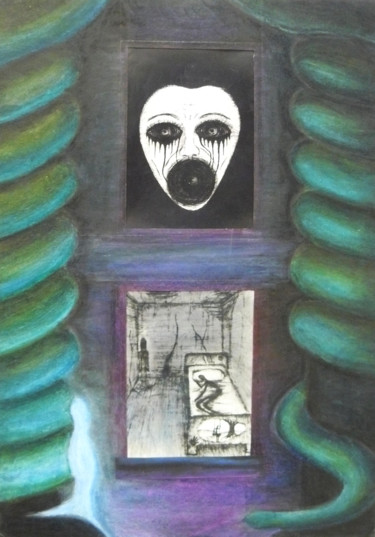 Pintura intitulada "La casa del miedo" por Tom Vincenec, Obras de arte originais, Pastel