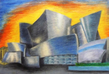 Pintura titulada "Frank Gehry LA" por Tom Vincenec, Obra de arte original, Pastel