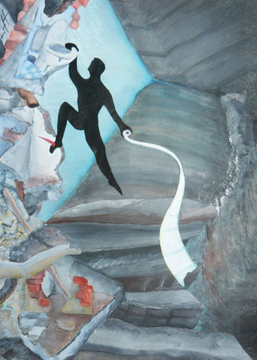 Collagen mit dem Titel "On the toilet" von Tom Vincenec, Original-Kunstwerk, Acryl