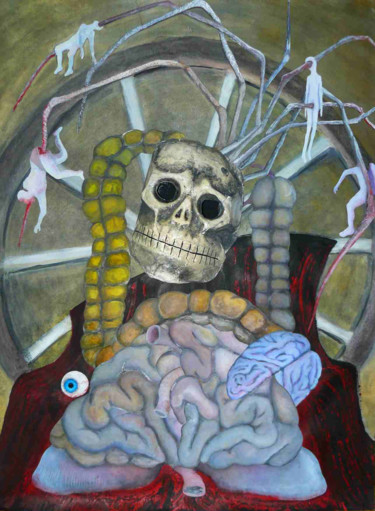 Collagen mit dem Titel "Assemblage: Dead man" von Tom Vincenec, Original-Kunstwerk, Acryl