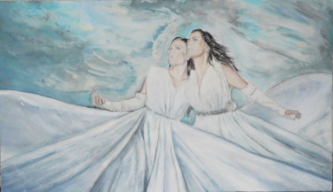 Malerei mit dem Titel "Tarja & Sharon" von Tom Vincenec, Original-Kunstwerk, Tempera