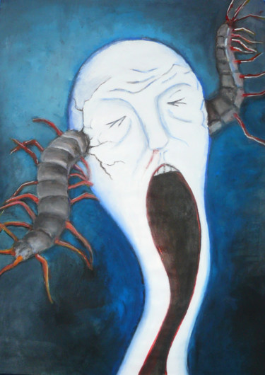 Painting titled "Screaming head II" by Tom Vincenec, Original Artwork, Acrylic