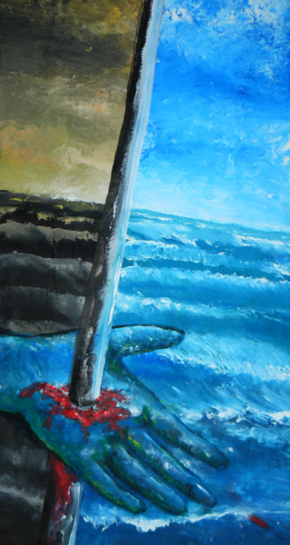 Schilderij getiteld "Sisyfos: The Sea is…" door Tom Vincenec, Origineel Kunstwerk, Tempera
