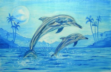 Painting titled "DOLPHINS" by Tomy Joseph Pulickal, Original Artwork