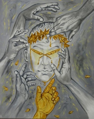 Painting titled "GOLDEN TEARS" by Tomy Joseph Pulickal, Original Artwork