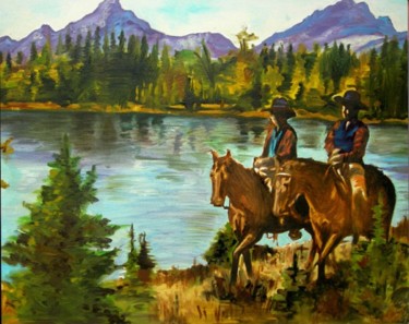 Painting titled "RIDE BY THE LAKE" by Tomy Joseph Pulickal, Original Artwork