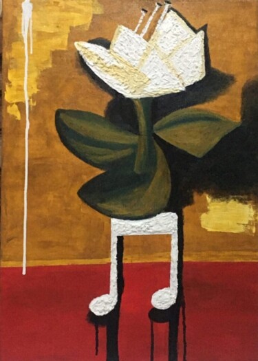 Malerei mit dem Titel "Entre flores e canç…" von Ton Coutinho, Original-Kunstwerk, Acryl