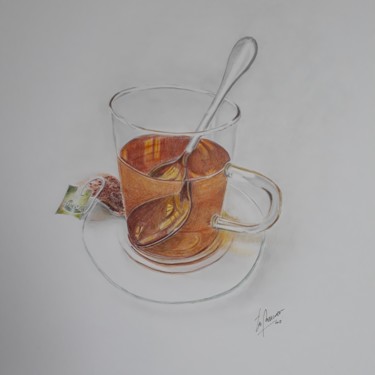 Schilderij getiteld "Glass of tea and te…" door Ton Brouwer, Origineel Kunstwerk, Aquarel