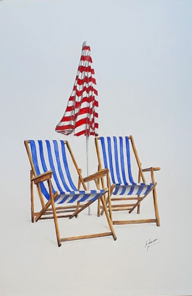 Schilderij getiteld "waiting for summer" door Ton Brouwer, Origineel Kunstwerk, Aquarel