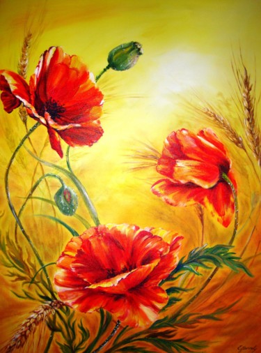 Peinture intitulée "Mohn im Wind" par Elke Hensel, Œuvre d'art originale, Acrylique