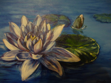 Картина под названием "Seerose auf Blau" - Elke Hensel, Подлинное произведение искусства, Акрил