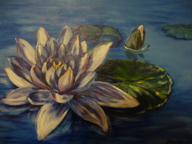 Peinture intitulée "Seerose auf Blau" par Elke Hensel, Œuvre d'art originale, Acrylique