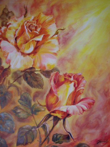 Painting titled "Feurige Rosen" by Elke Hensel, Original Artwork, Acrylic