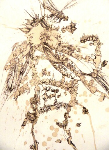 Disegno intitolato "Flügelwesen" da Elke Hensel, Opera d'arte originale, Inchiostro