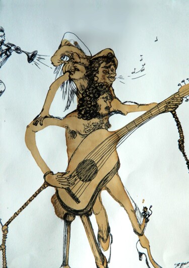 Musikus Dessin intitulée "Musikus" par Elke Hensel, Œuvre d'art originale, Encre