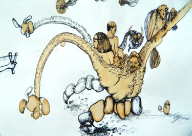 Reise in die Steinzeit Zeichnungen mit dem Titel "Reise in die Steinz…" von Elke Hensel, Original-Kunstwerk, Tinte