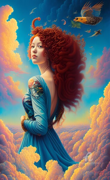 Цифровое искусство под названием "She walks on clouds" - Toni Barca, Подлинное произведение искусства, Изображение, сгенерир…