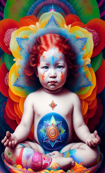 Digitale Kunst mit dem Titel "Baby shaman  she’s…" von Toni Barca, Original-Kunstwerk, KI-generiertes Bild