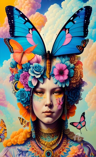 Arts numériques intitulée "Butterfly Girl 🦋" par Toni Barca, Œuvre d'art originale, Image générée par l'IA