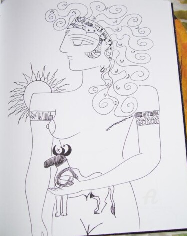 Dibujo titulada "Harappan Priestess" por Toni Barca, Obra de arte original