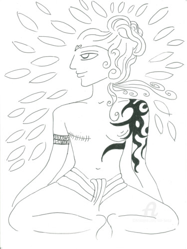 Drawing titled "Buddha Power" by Toni Barca, Original Artwork