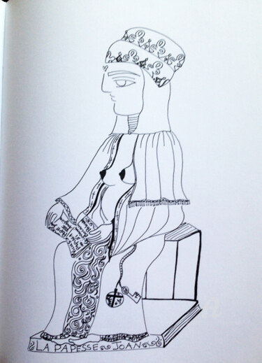 Disegno intitolato "LA PAPESSE JOAN" da Toni Barca, Opera d'arte originale