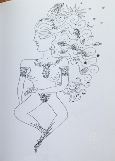 Tekening getiteld "The Mermaid Has Feet" door Toni Barca, Origineel Kunstwerk