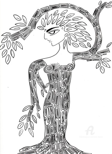 Tekening getiteld "DECO TREE" door Toni Barca, Origineel Kunstwerk