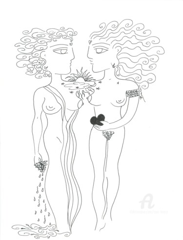 Zeichnungen mit dem Titel "ETERNAL LOVE" von Toni Barca, Original-Kunstwerk, Tinte