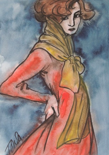 Painting titled "a woman" by Tonia R.Alvarez, Original Artwork, Watercolor