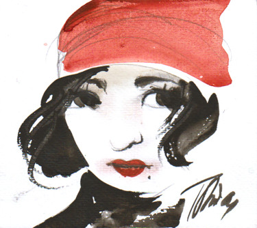 Disegno intitolato "a girl IV" da Tonia R.Alvarez, Opera d'arte originale, Acquarello