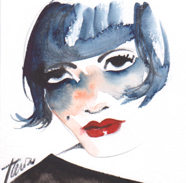 Drawing titled "azul" by Tonia R.Alvarez, Original Artwork, Watercolor