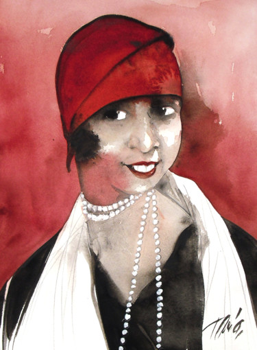 Painting titled ""Josephine Baker"" by Tonia R.Alvarez, Original Artwork, Watercolor