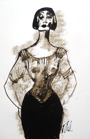 Dessin intitulée "la madame" par Tonia R.Alvarez, Œuvre d'art originale, Encre