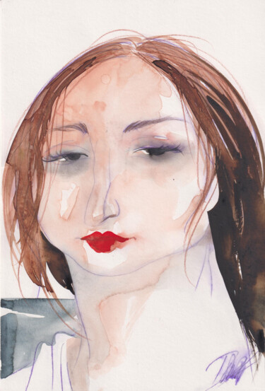 a girl X Desenho intitulada "a girl X" por Tonia R. Alvarez, Obras de arte originais, Aquarela