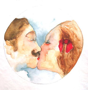 Peinture intitulée "el beso" par Tonia R.Alvarez, Œuvre d'art originale, Aquarelle