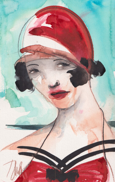 Schilderij getiteld "Red Lili" door Tonia R.Alvarez, Origineel Kunstwerk, Aquarel
