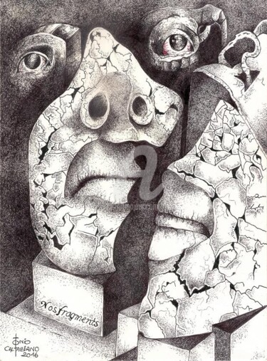 Disegno intitolato "NOS FRAGMENTS" da Tonio Caltabiano, Opera d'arte originale, Biro