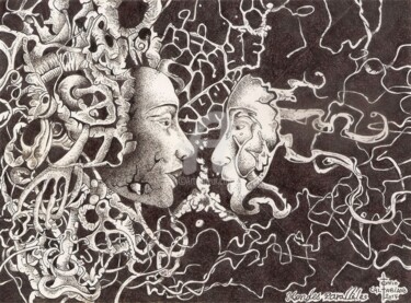 Drawing titled "MONDES PARALLELES" by Tonio Caltabiano, Original Artwork, Ballpoint pen