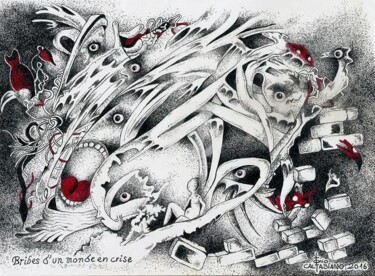 Drawing titled "BRIBES D'UN MONDE E…" by Tonio Caltabiano, Original Artwork, Ballpoint pen