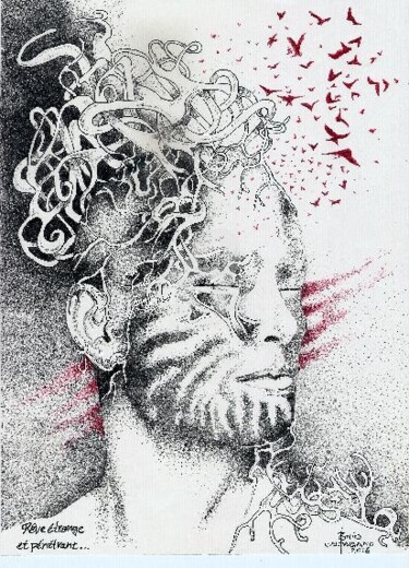 Drawing titled "REVE ETRANGE ET PEN…" by Tonio Caltabiano, Original Artwork, Ballpoint pen