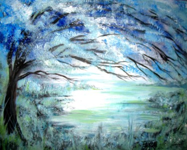 Painting titled "Arbre bleu" by Tonio Klay, Original Artwork, Oil