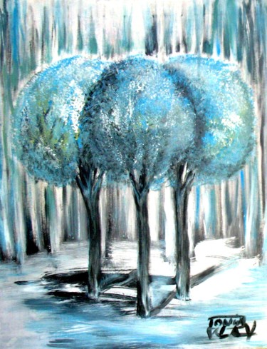 Painting titled "Blue Trinity" by Tonio Klay, Original Artwork, Oil