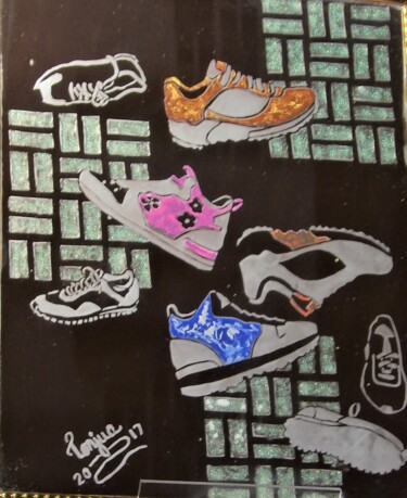 Ζωγραφική με τίτλο "Sneakers, Sneakers,…" από Tonjua Lyles, Αυθεντικά έργα τέχνης, Ακρυλικό