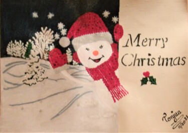 Painting titled "Christmas Snowman" by Tonjua Lyles, Original Artwork, Acrylic