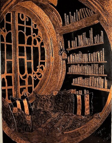"Anatomy of a Library" başlıklı Resim Tonjua Lyles tarafından, Orijinal sanat, Scratchboard 