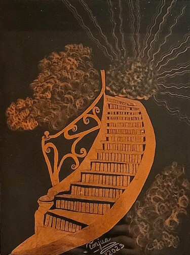 Рисунок под названием "The Quest 4 Knowled…" - Tonjua Lyles, Подлинное произведение искусства, Scratchboard