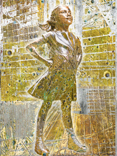 Malerei mit dem Titel "Fearless Girl Futur…" von Tony Rubino, Original-Kunstwerk, Acryl